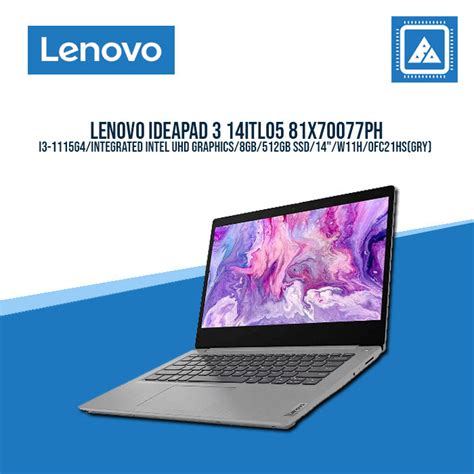 ideapad 3|LENOVO IDEAPAD 3 14ITL05 81X70077PH LAPTOP .